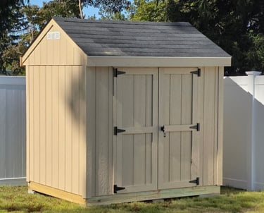 6x8 custom storage shed built on-site in Cape Cod, Massachusetts.