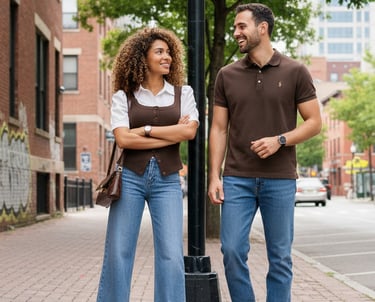 Urban Amazon Travel Outfit: Brown and Blue Denim