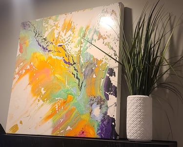 ​Citrus Vibe is a 4-foot by 4-foot mixed media painting