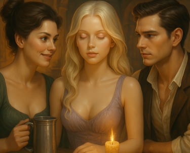 a man and woman sitting at a table with a candle