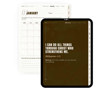 a tablet with a calendar on it and a bible verse on the screen