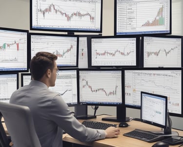 a man holding a tablet computer and a tablet with a chart of trading options