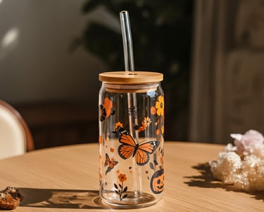 Reusable glass tumbler with bamboo lid and straw – sustainable drinkware by The Crazie Store