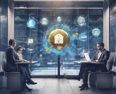 a group of people standing around a computer screen