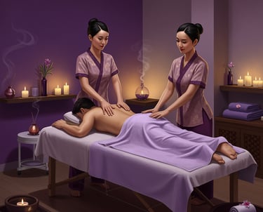 Asian girls performing 4 hands massage