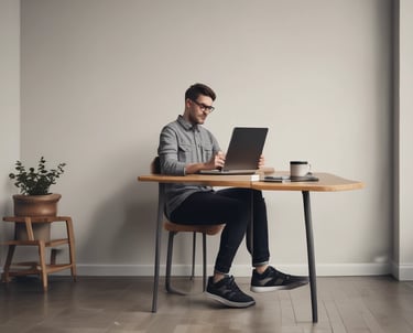 a person sitting at a table with a laptop