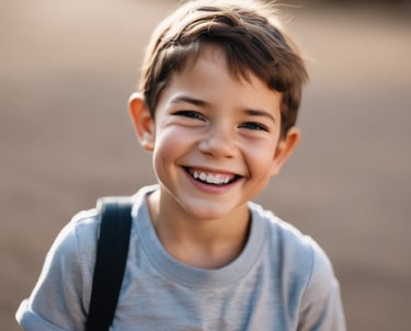 A gloved hand is holding a transparent dental aligner with a dental case in the background. The glove and case are both blue, and the aligner appears to be made of clear plastic.