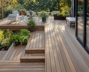 A newly fitted decking for a garden
