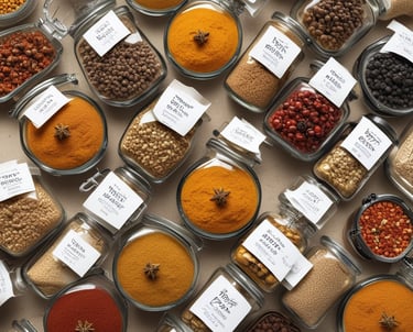 A bowl filled with fragrant spices arranged on a rustic table.