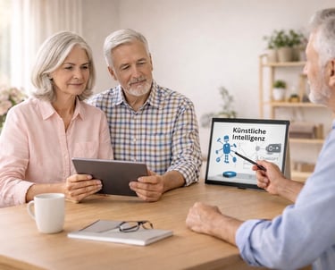 Persönliches Coaching zuhause für verständliches Lernen digitaler Themen in kleiner Gruppe (KI-Bild)