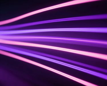 An abstract, high-contrast photograph of digital light trails in neon purple and soft pink, flowing through a dark space, representing fast-moving data.