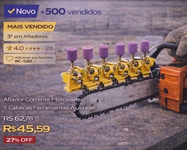 Afiador de corrente de motosserra ajustável com 5 cabeças de moagem roxas para afiação de precisão.