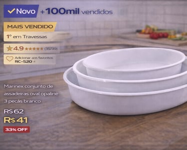 Conjunto Marinex de 3 assadeiras ovais brancas opaline em promoção.