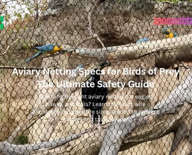 Close-up of stainless steel aviary netting in a bird of prey enclosure, transparency and safety for avian exhibits