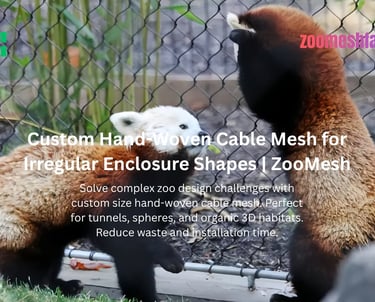 Red pandas in an enclosure featuring custom-sized hand-woven cable mesh.