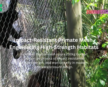 A black gibbon and an orangutan climbing on high-tensile impact-resistant primate mesh at a zoological facility