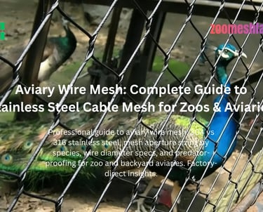 Walk-through aviary constructed with flexible stainless steel rope mesh netting