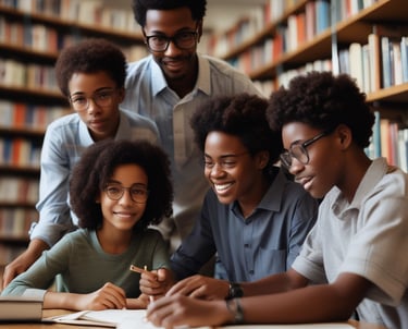 Students and teachers collaborating in a bright classroom at Eastern Horizon Academy.