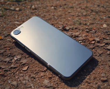 Close-up of a rugged Electromax phone with a cracked pavement background.