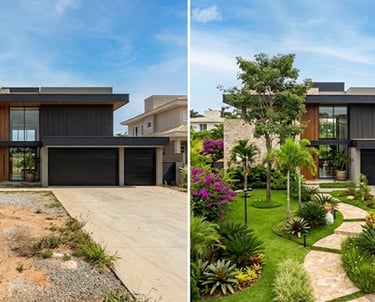 Imóvel sem jardim e o mesmo imóvel com jardim - valorização