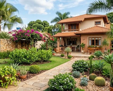 Quintal com jardim e ampla área verde