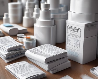 Official documents and stamps representing pharmaceutical regulatory approvals.