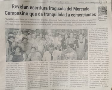 newspaper article from La Palabra del Beni reporting on a legal dispute involving Mercado Campesino.