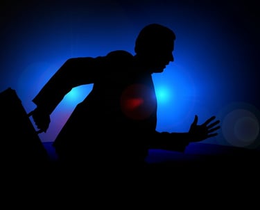 Running person in the dark, metaphor for stress, escaping