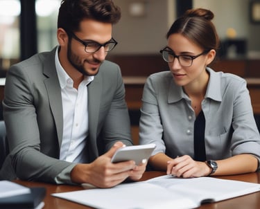 A confident professional shaking hands with a company executive in a sleek boardroom setting.