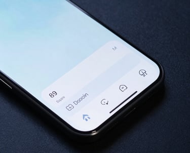 A sharp, clear photo of a modern Android smartphone showing an innovative navigation menu. Clean composition with pale blue and dark navy background tones.