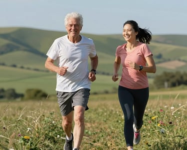 A collage showing a sports physiotherapy session, elderly patient receiving care, and cardiac rehabilitation exercises.
