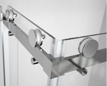 Close‑up of sliding shower door rollers and glass rollers FixShowers replaces in Auckland