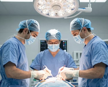 Modern medical office with otolaryngology diagnostic equipment and a caring doctor attending a young patient.