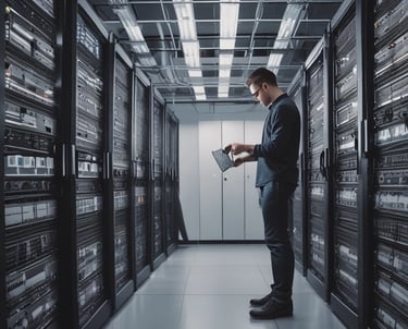 A friendly technician helping a small business owner with computer setup.