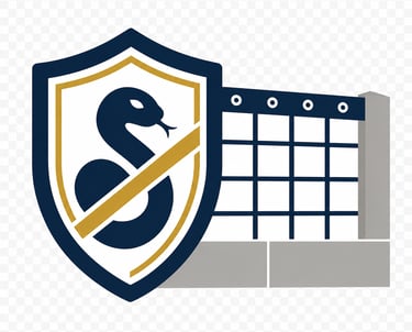 Snake fence installation icon showing protective shield, fence mesh, and block wall barrier.