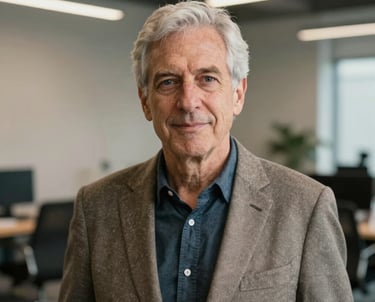 A professional headshot of a senior designer in a modern, neutral North American office environment. They are wearing professional yet contemporary attire. The lighting is soft and flattering, conveying reliability and expertise.