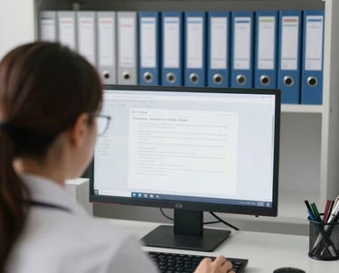 A psychologist thoughtfully reviewing case files in a quiet workspace.