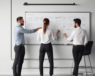 A consultant reviewing project charts with a client, pointing out key insights.