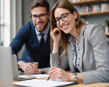 Solar panels glistening under the sun with engineers analyzing data on tablets nearby.