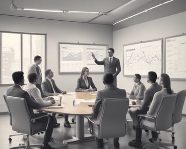 A professional consultant discussing licensing documents with a client in a modern office.