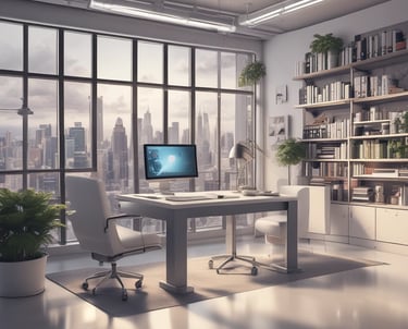A business team collaborating over data charts on a laptop in a modern office.