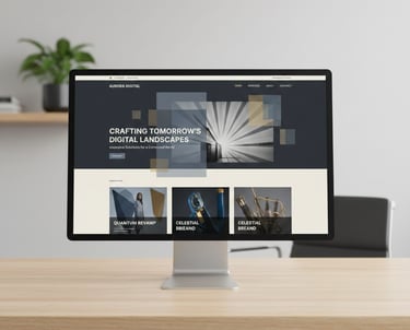 Aurora Digital agency website design displayed on a desktop monitor in a modern office.