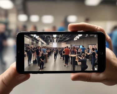 A professional filming session using an iPhone Pro Max capturing dynamic business scenes.