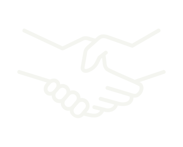 A minimalist white line art icon of a firm handshake on a black background representing business partnership.