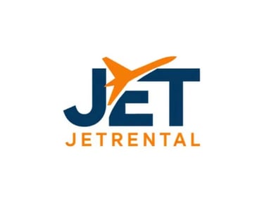 Jet-Rental company logo featuring a dark blue JET text with an orange airplane icon.