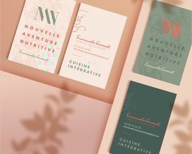 Elegant business cards for a professional chef featuring botanical illustrations and minimalist typography.