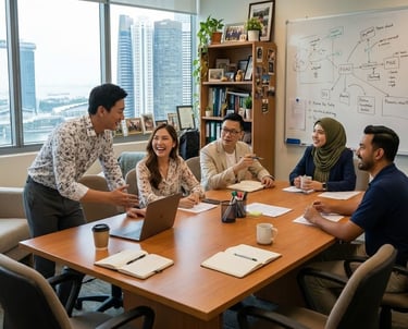 Group of high performing employees working well and having discussion together