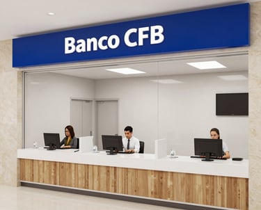 Young professionals collaborating in a modern banking office environment.