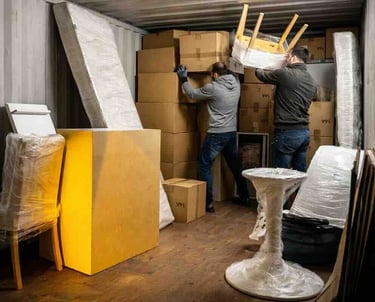 Professional packers and movers loading household items safely into transport container in Chandigar
