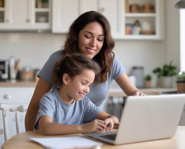 Children playing outdoors in a sunny summer camp setting with trees and tents.